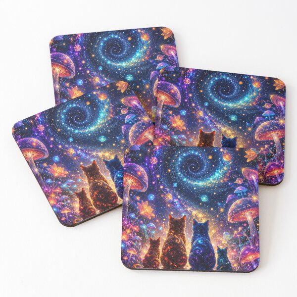 Item preview, Galactic Cat Family Dreamscape Cosmic Mushroom Wonderland designed and sold by Mindworx21.