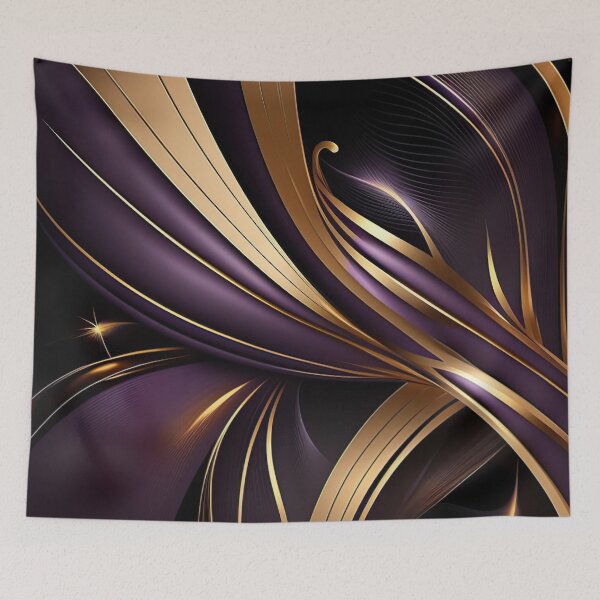 Aperçu de l'œuvre Design abstrait luxueux avec des motifs dorés et violets profonds créée et vendue par PaintbrushPlace.