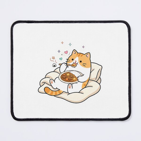 Item preview, Cute Orange Cat Eating Curry Rice Kawaii Japanese Foodie Illustration designed and sold by NoopnyangStudio.