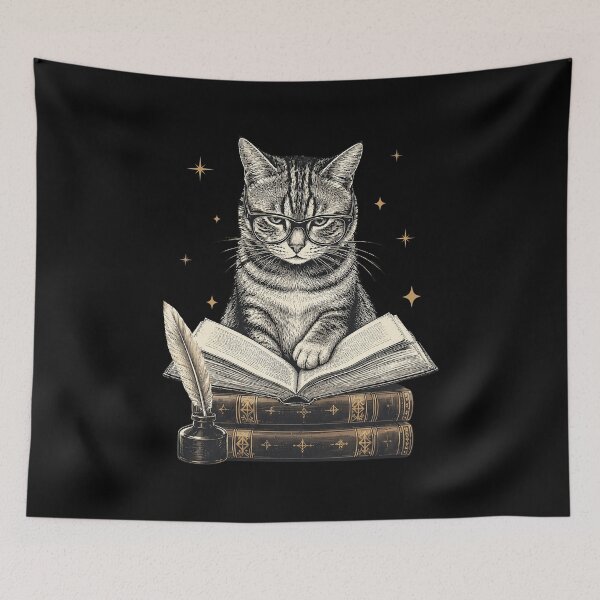 Item preview, Cat Bookworm Reading Book Design Graphic designed and sold by wansilastomi.