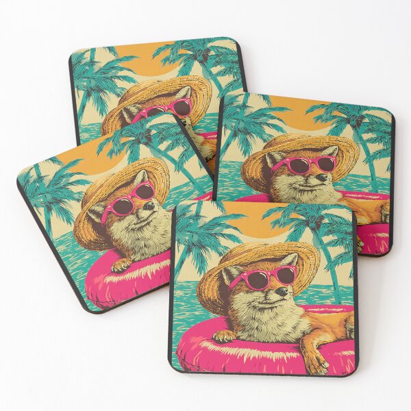 Item preview, Summer Fox with Sunglasses Tropical Animal Pool Party Sunset designed and sold by Littermin.