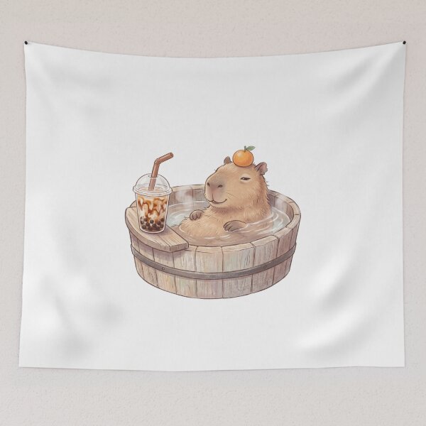 Item preview, Chill Capybara Drinking Boba Tea Onsen Pastel designed and sold by ryanguas.