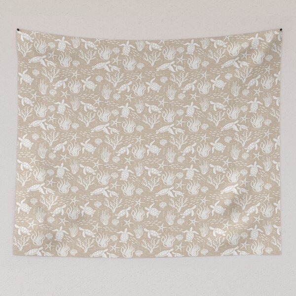 Item preview, Coastal Ocean Life with Sea Turtles and Fish in Taupe  designed and sold by EliveraDesigns.