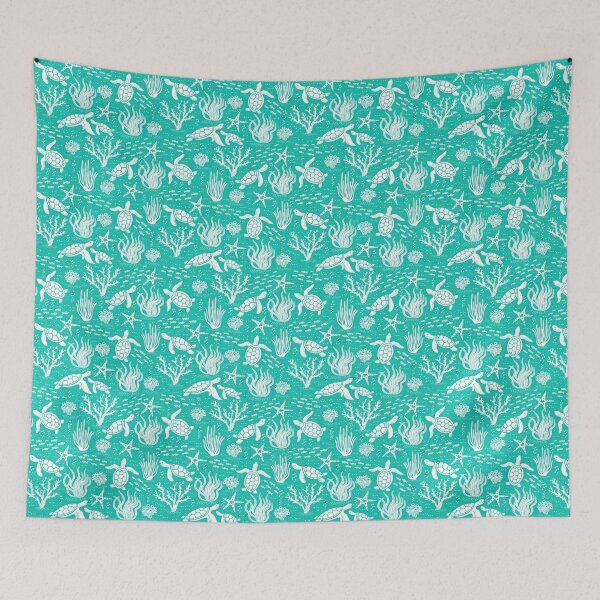 Item preview, Coastal Ocean Life with Sea Turtles and Fish in Bright Seafoam Green designed and sold by EliveraDesigns.