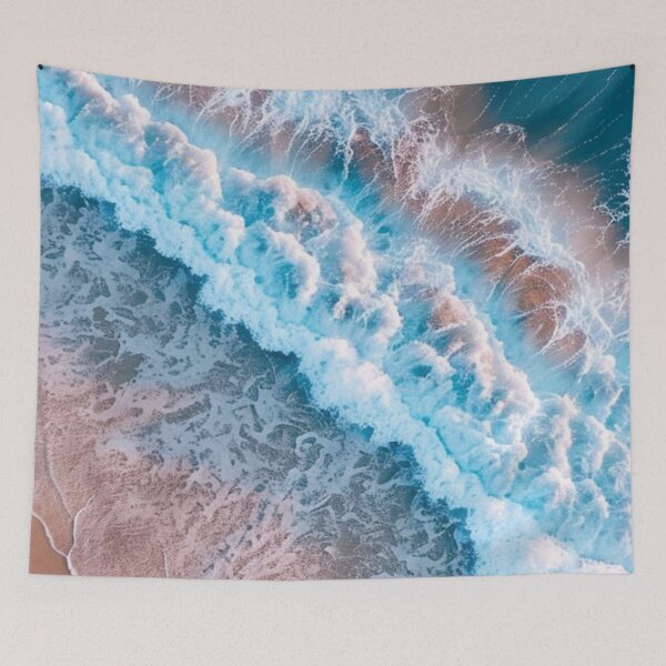 Item preview, Aerial Ocean Waves and Sandy Beach - Turquoise Sea Foam Top View Art designed and sold by LYAN-STORE.