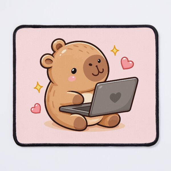 Item preview, Capybara Working on Laptop Kawaii Cartoon designed and sold by ChosmahDrawing.