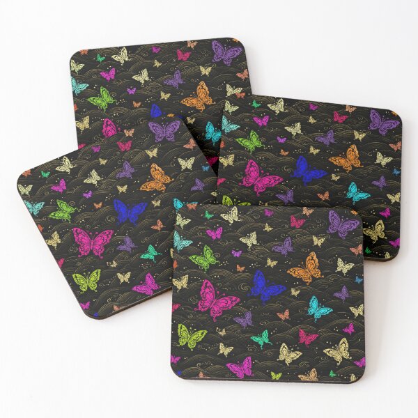 Item preview, Neon Butterfly Dream Pattern on Black designed and sold by AuraMusa.