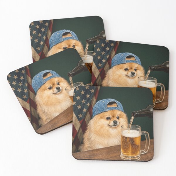 Item preview, Funny Patriotic Pomeranian Dog Drinking Beer American Flag designed and sold by haitrieuic96.