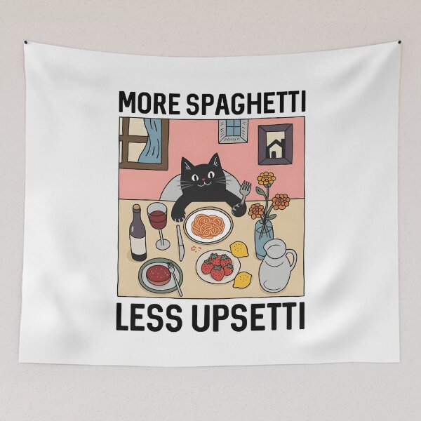 Item preview, More Spaghetti Less Upsetti Black Cat Eating Spaghetti designed and sold by wansilastomi.