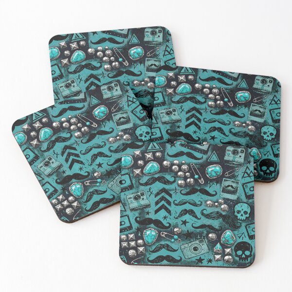 Item preview, Retro Rocker Turquoise Studs And Mustaches Pattern designed and sold by SplashTastic.