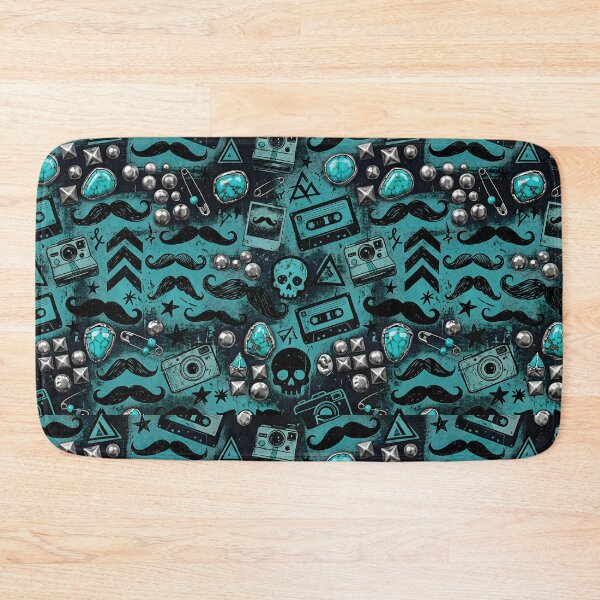 Item preview, Retro Rocker Turquoise Studs And Mustaches Pattern designed and sold by SplashTastic.