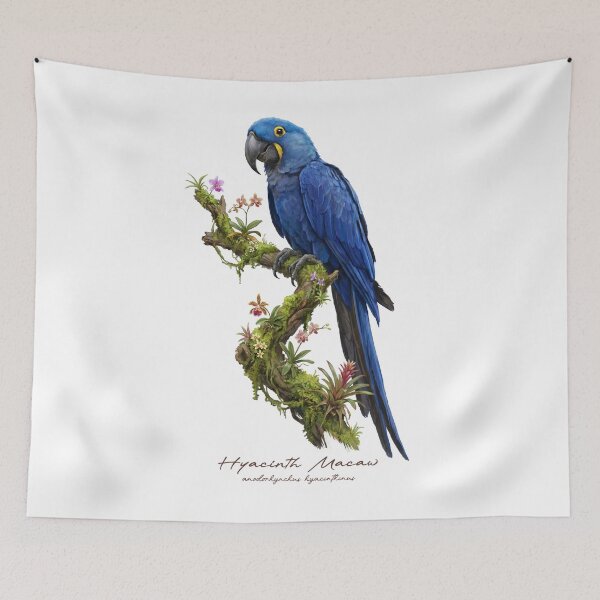 Item preview, Hyacinth Macaw on Tropical Tree with Flowers designed and sold by Takeda-art.