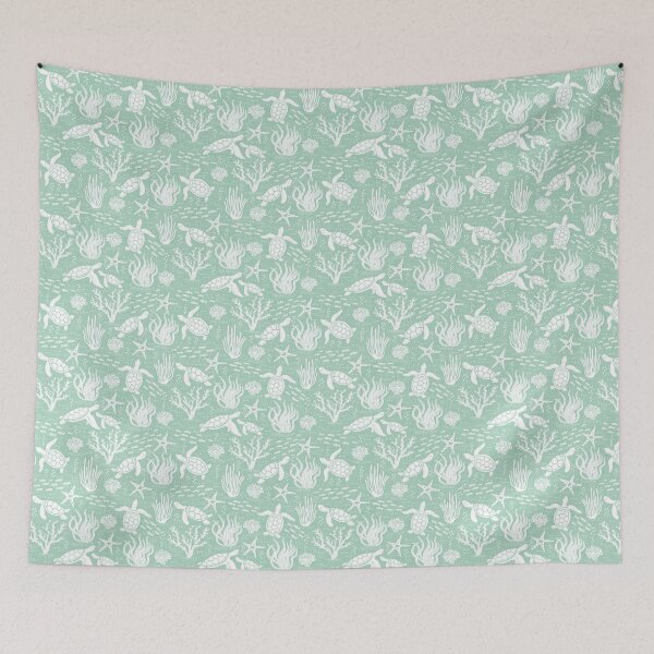 Item preview, Coastal Ocean Life with Cute Sea Turtles and Fish in Seafoam Green designed and sold by EliveraDesigns.