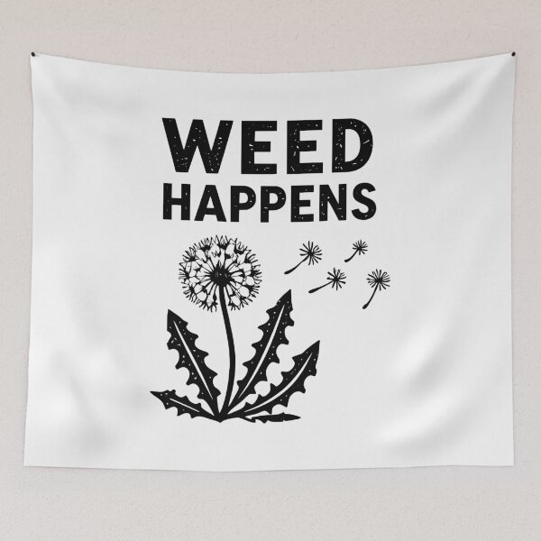 Item preview, Weed happens! Cute funny cynical stoic dandelions vintage retro eroded woodblock style design designed and sold by bard-art.