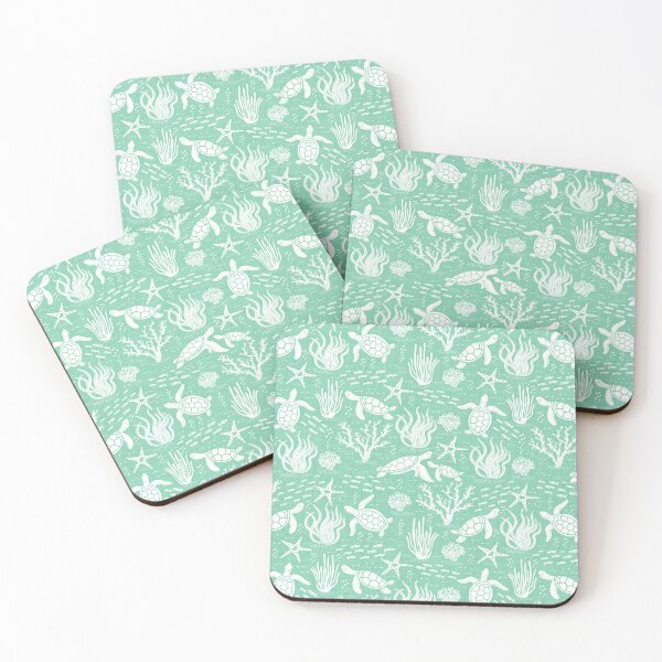 Item preview, Coastal Ocean Life with Cute Sea Turtles and Fish in Deep Seafoam Green  designed and sold by EliveraDesigns.