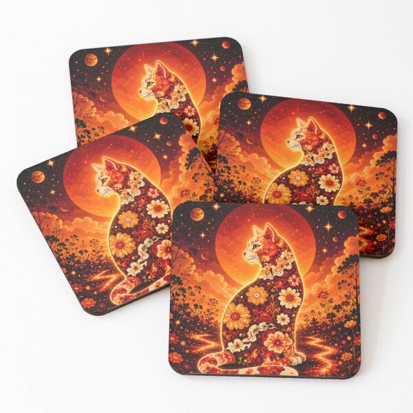 Item preview, Floral Cosmic Cat Dreamscape Celestial Sunset Fantasy designed and sold by Mindworx21.