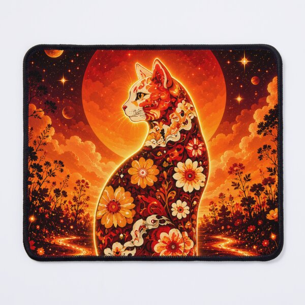 Item preview, Floral Cosmic Cat Dreamscape Celestial Sunset Fantasy designed and sold by Mindworx21.