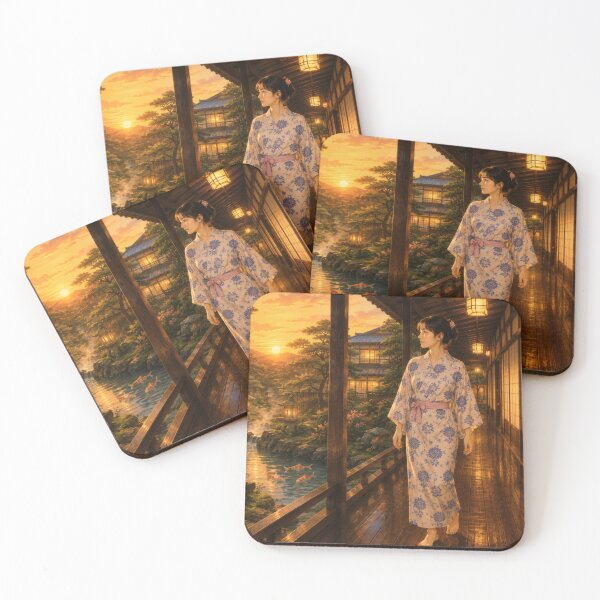 Item preview, Taisho Japanese Ryokan Garden Evening Ukiyo-e Art designed and sold by WabiSabiArts.