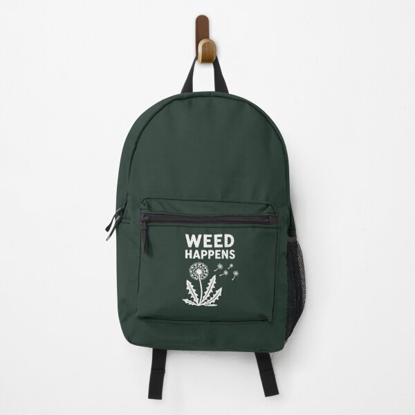 Item preview, Weed happens! Cute funny cynical stoic dandelions vintage retro eroded woodblock style design green designed and sold by bard-art.