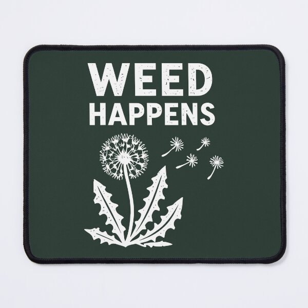 Item preview, Weed happens! Cute funny cynical stoic dandelions vintage retro eroded woodblock style design green designed and sold by bard-art.