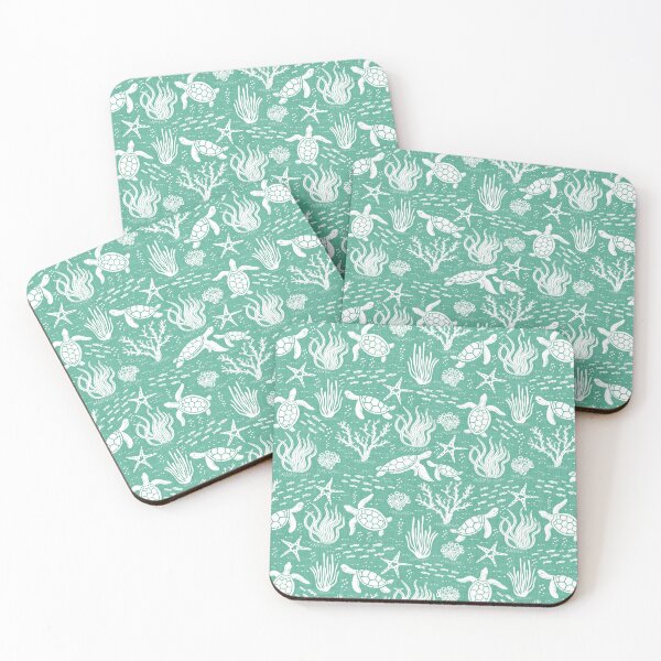 Item preview, Coastal Ocean Life with Cute Sea Turtles and Fish in Dark Seafoam Green  designed and sold by EliveraDesigns.