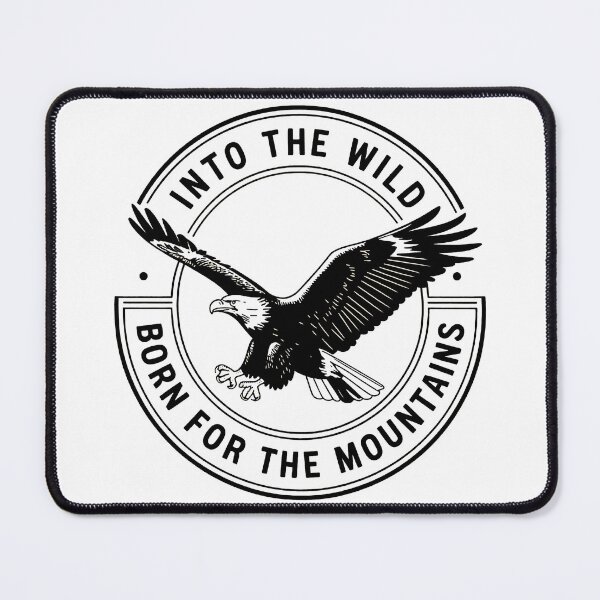 Item preview, Into the wild born for the mountains eagle badge black outdoor print designed and sold by icemanphotos.