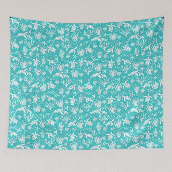 Item preview, Coastal Ocean Life with Sea Turtles and Fish in Bright Turquoise  designed and sold by EliveraDesigns.