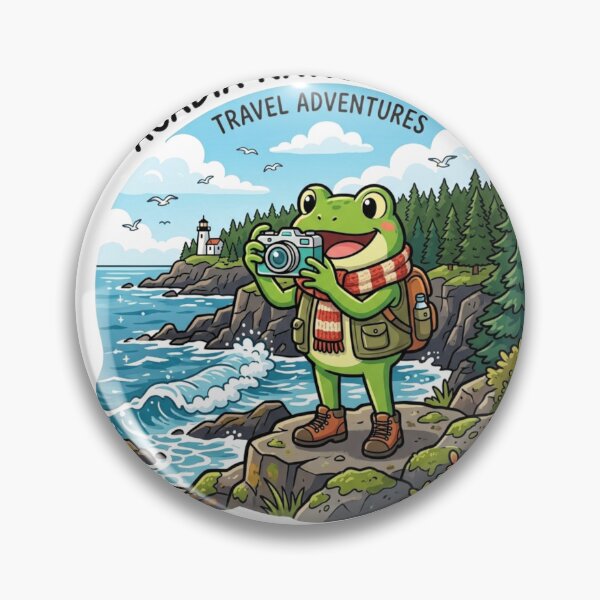 Item preview, Happy Frog Tourist in Acadia National Park – Cute Travel Cartoon Art   designed and sold by ArtsyExplorer.