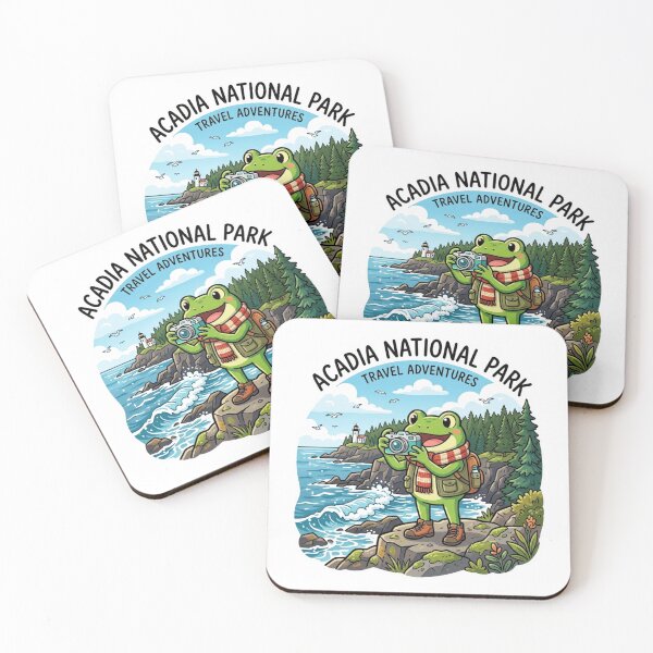 Item preview, Happy Frog Tourist in Acadia National Park – Cute Travel Cartoon Art   designed and sold by ArtsyExplorer.