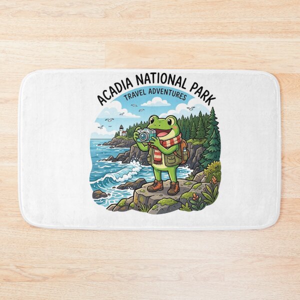 Item preview, Happy Frog Tourist in Acadia National Park – Cute Travel Cartoon Art   designed and sold by ArtsyExplorer.