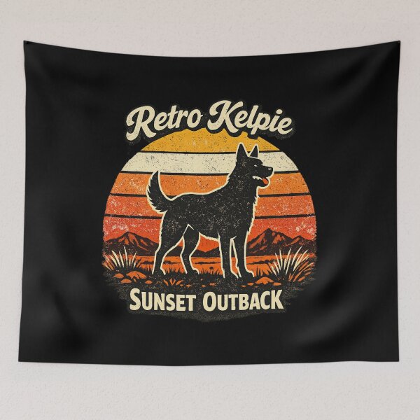 Item preview, Retro Kelpie Sunset Outback Shirt – Vintage Australian Kelpie Dog Retro Sunset Design designed and sold by Globalcitytees.