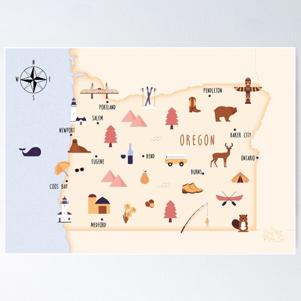 Item preview, Illustrated map of Oregon designed and sold by ymkesinfogr.