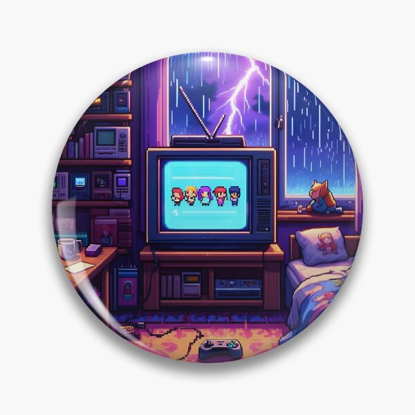 Item preview, Stormy Night Pixel Gamer Room – Cosy Retro 16-Bit Vibes designed and sold by ThePixelArchive.