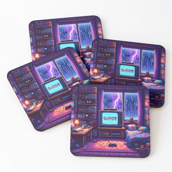 Item preview, Stormy Night Pixel Gamer Room – Cosy Retro 16-Bit Vibes designed and sold by ThePixelArchive.