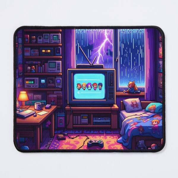 Item preview, Stormy Night Pixel Gamer Room – Cosy Retro 16-Bit Vibes designed and sold by ThePixelArchive.