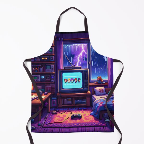 Item preview, Stormy Night Pixel Gamer Room – Cosy Retro 16-Bit Vibes designed and sold by ThePixelArchive.