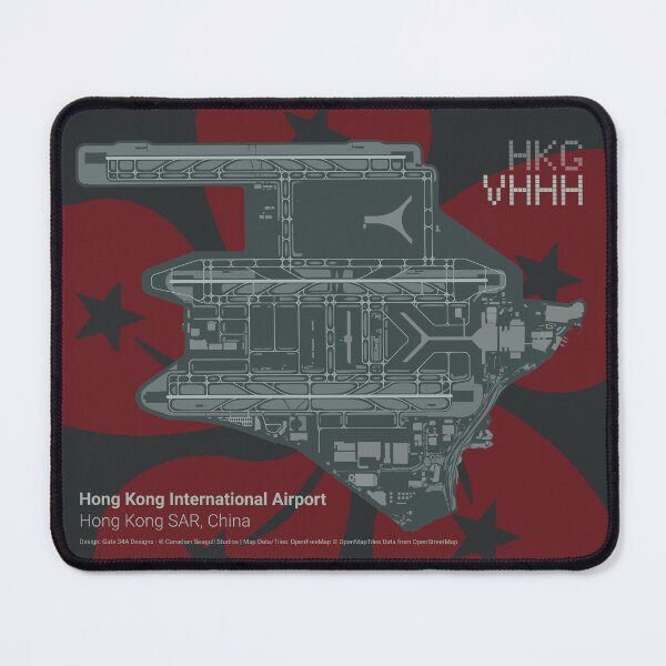 Aperçu de l'œuvre Plan de l'aéroport international de Hong Kong HKG/VHHH avec une fleur de bauhinia créée et vendue par Gate 34A Designs.