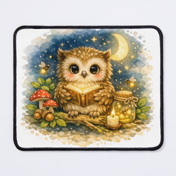 Item preview, Cute Watercolor Baby Owl Reading at Night designed and sold by wipaspace.