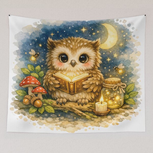 Item preview, Cute Watercolor Baby Owl Reading at Night designed and sold by wipaspace.