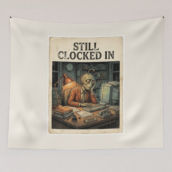 Item preview, Still Clocked In Alien Office Vintage T-Shirt designed and sold by MaynyStudio.