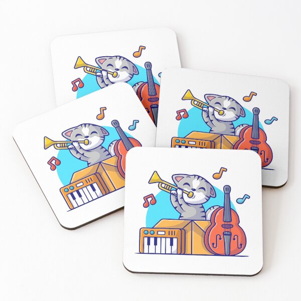 Item preview, Cute Musician Cat Playing Trumpet with Instruments designed and sold by mkilpt.