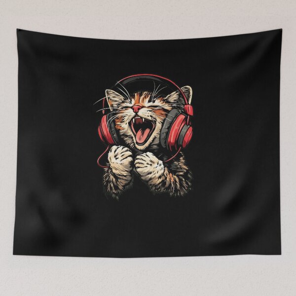 Item preview, Yelling Cat Headphones Music Tee designed and sold by GiaoCalonas.