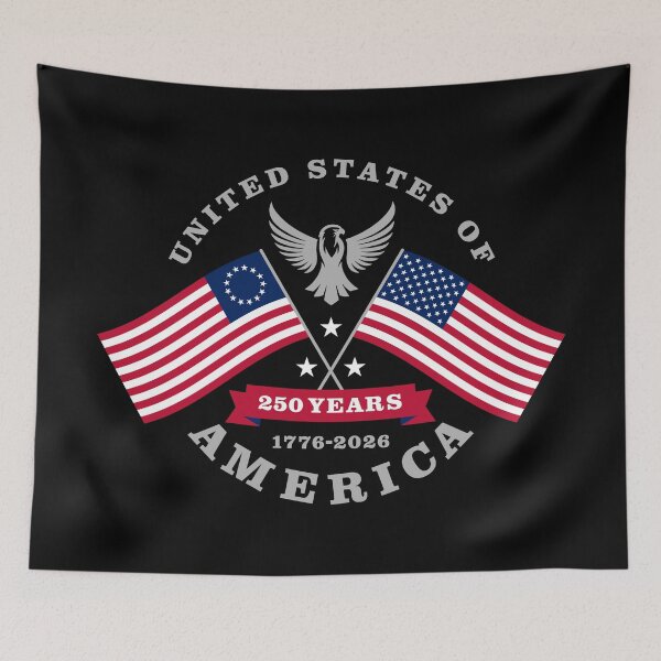 Item preview, United States of America 250 Years 1776-2026 - Old and Current Flags (on black) designed and sold by STUDIO-72.