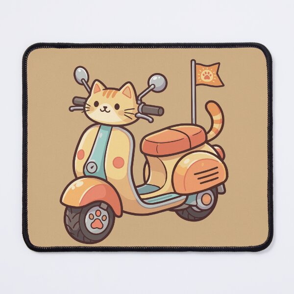 Item preview, cute kawaii ginger cat riding a vintage vespa designed and sold by Mochii-studio.