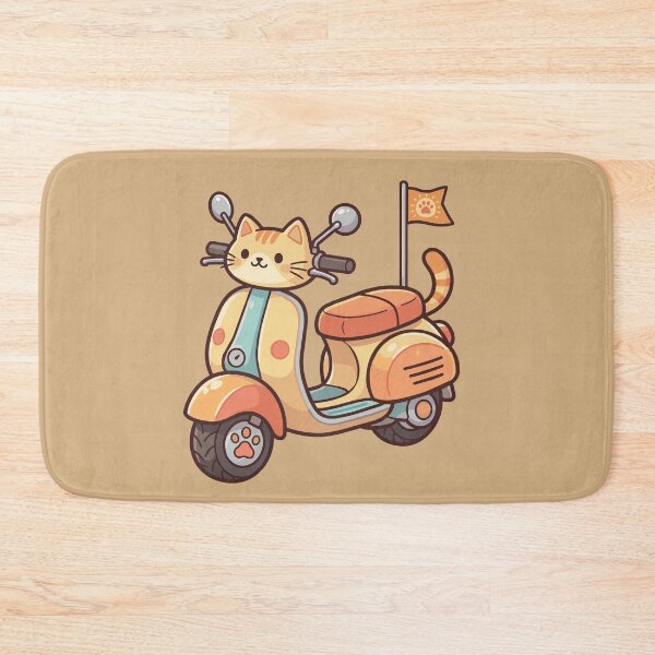 Item preview, cute kawaii ginger cat riding a vintage vespa designed and sold by Mochii-studio.