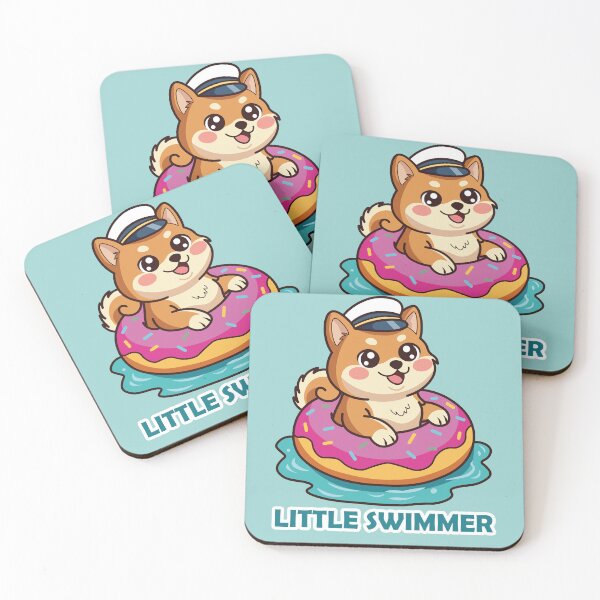 Item preview, happy shiba inu dog swimming in a pink donut float designed and sold by Mochii-studio.