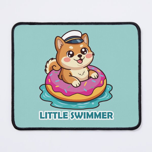 Item preview, happy shiba inu dog swimming in a pink donut float designed and sold by Mochii-studio.