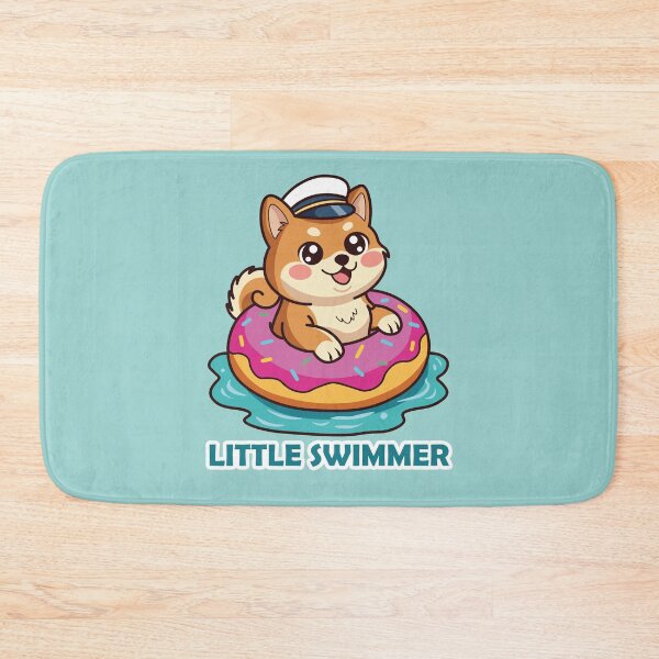 Item preview, happy shiba inu dog swimming in a pink donut float designed and sold by Mochii-studio.