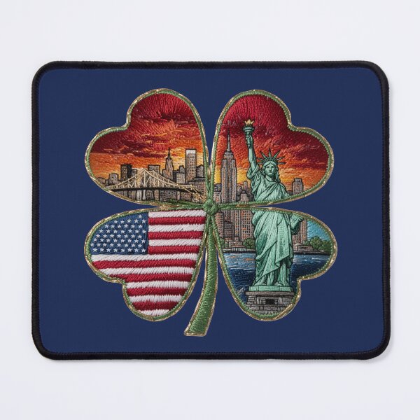 Item preview, Cloverleaf of the USA skyline with Statue of Liberty flag Brooklyn Bridge designed and sold by Kimenta.
