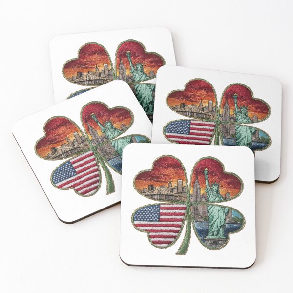 Item preview, Cloverleaf of the USA skyline with Statue of Liberty flag Brooklyn Bridge designed and sold by Kimenta.